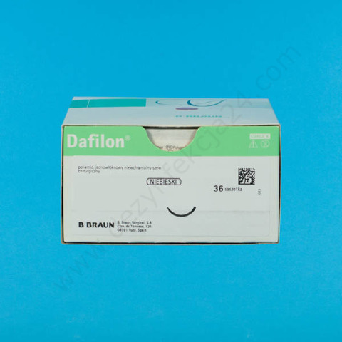 Nici DAFILON 6/0 DS12 Ig. 16 mm T 75 cm, 3/8 koła, odwrotnie tnąca - niewchłanialne, monofilament, poliamid, niebieska (36 szt.)